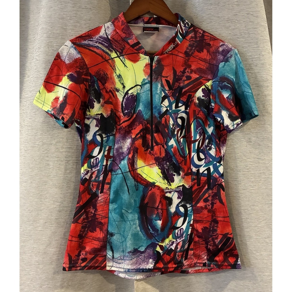 TREK Cycling Jersey Adult Women's Medium Abstract Art Colorful Made in USA